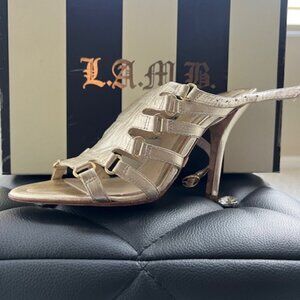 L.A.M.B Gladiator Women's Heels Size 6.5 in Goldy Platinum